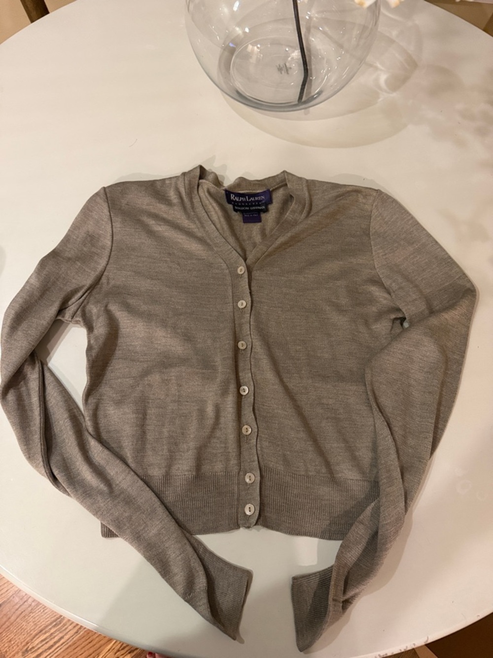 Ralph Lauren Purple Label Taupe Merino Button-Front Cardigan
